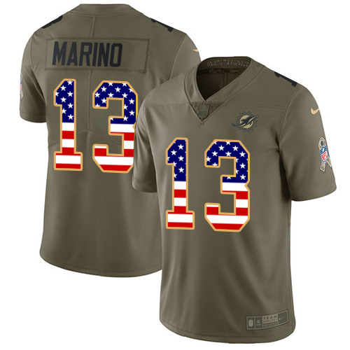 Nike Miami Dolphins #13 Dan Marino Olive USA Flag Men Stitched NFL Limited 2017 Salute To Service Jersey